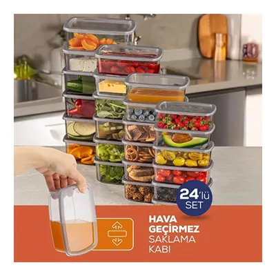 Vienev 24'lü Hava Geçirmez Saklama Kabı Seti Gri 6x(250-500-750-1200 Ml)