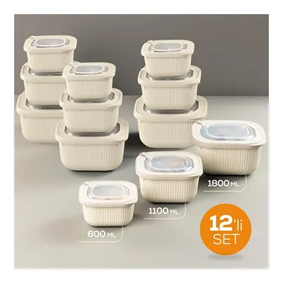 Vienev 12'li 4x(600-1100-1800 Ml) Mikrodalga Ve Difrize Uygun Vip Kapaklı Özel Saklama Kabı Seti Bej