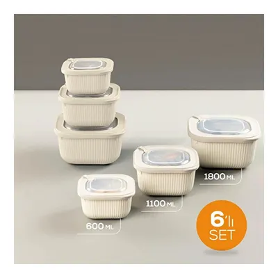 Vienev 6'lı 2x(600-1100-1800 Ml) Mikrodalga Ve Difrize Uygun Vip Kapaklı Özel Saklama Kabı Seti Bej