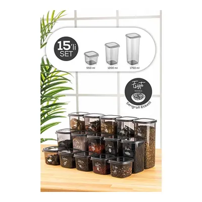 Vienev 15 Adet Peggy Kare Erzak Ve Baharatlık Beyaz Serigrafi Etiketli 5x(0,55 - 1,2 - 1,75 Litre) Antrasit