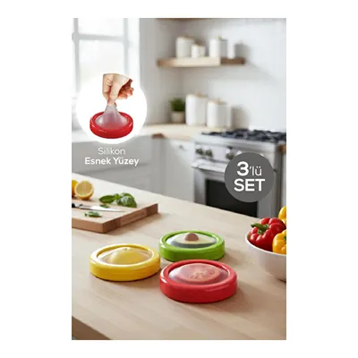 Vienev 3'lü Buzdolabı İçin Yarım Meyve Ve Sebze Koruma Kabı - Limon, Soğan, Domates Saklama Kutusu Renkli