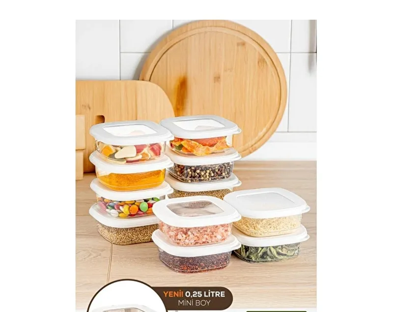 Vienev 12'li Etiketli Lux Hava Geçirmez Erzak Ve Baharat Saklama Kabı Seti 0,25 Lt Beyaz, görsel 1