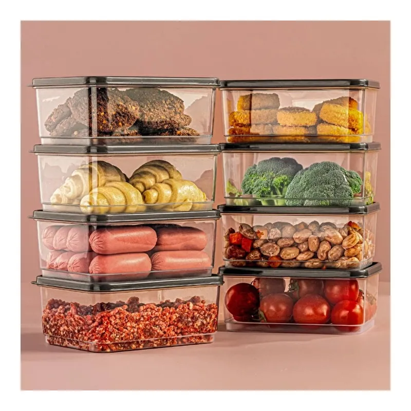 Vienev 8'li 775 Ml Buzdolabı Düzenleyici Organizer Mikrodalgaya Uygun Difriz Saklama Kabı Gri, görsel 1