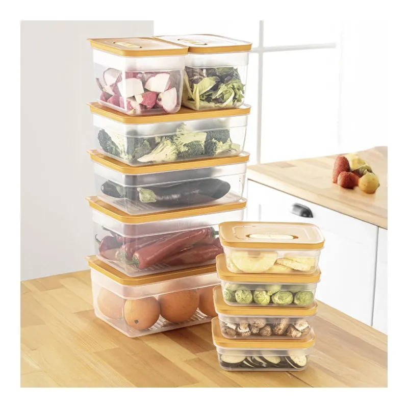 Vienev 10'lu Hava Kanallı Ayarlanabilir Sebze Ve Meyve Saklama Kabı 4x(1,15 Lt) 2x(2,35-3,8-5 lt) turuncu, görsel 1