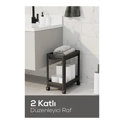 Vienev 2 Katlı Tekerlekli Düzenleyici Raf - Banyo Dolabı Mutfak Tezgah Ve Evye Altı Düzenleyici Antrasit