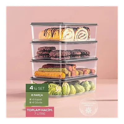 Vienev 4'lü 1,75 Litre Buzdolabı Düzenleyici Organizer Mikrodalgaya Uygun Difriz Saklama Kabı Gri