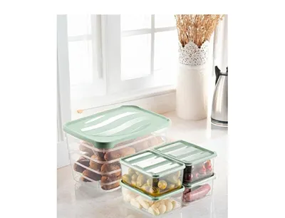 Vienev 5'li Set Dondurucu Ve Mikrodalgaya Uygun Buzdolabı Düzenleyici 1x(5 Litre) 4x(775 Ml) Mint Yeşili