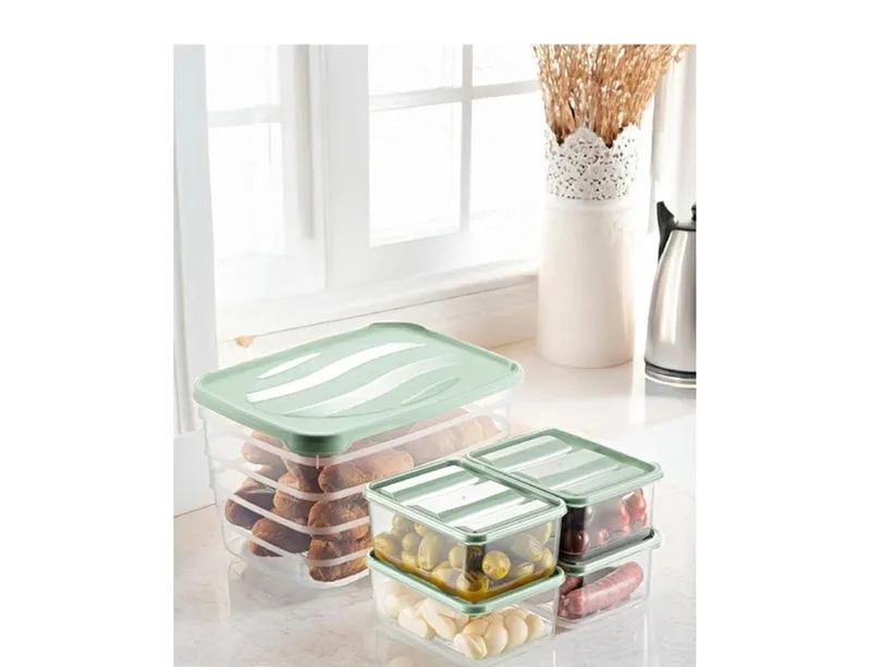 Vienev 5'li Set Dondurucu Ve Mikrodalgaya Uygun Buzdolabı Düzenleyici 1x(5 Litre) 4x(775 Ml) Mint Yeşili, görsel 1