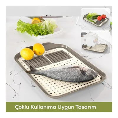 Vienev Çok Amaçlı Su Süzgeçli Kurutma Tepsisi | Sebze, Balık Ve Bulaşık İçin Pratik Kullanım Bej