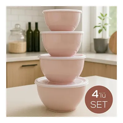 Vienev 4’lü Yuvarlak Kase Seti Pembe | 1l, 1.5l, 2.3l, 3.3l | Kapaklı Çok Amaçlı Mutfak Saklama Kabı