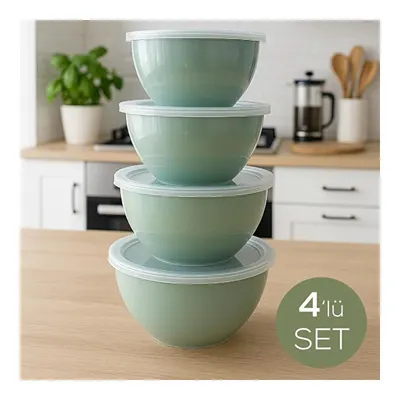 Vienev 4’lü Yuvarlak Kase Seti Yeşil | 1l, 1.5l, 2.3l, 3.3l | Kapaklı Çok Amaçlı Mutfak Saklama Kabı