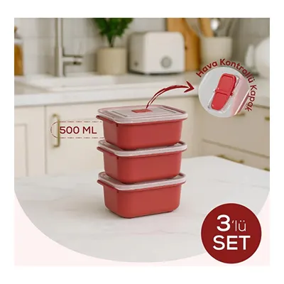 Vienev Kapaklı 3’lü Mikrodalgaya Uygun Dikdörtgen Saklama Kabı Seti - 500 Ml