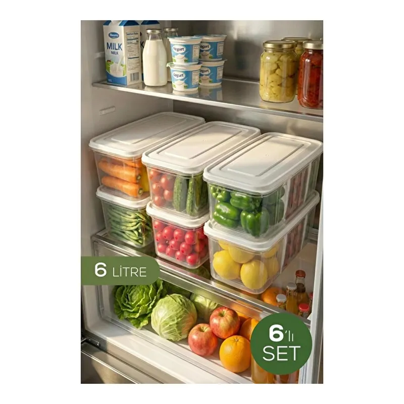 Vienev 6'lı Ayarlanabilir 3 Bölmeli Saklama Kabı 6 Lt | Buzdolabı Çekmece Düzenleyici Organizer Kutu, görsel 1