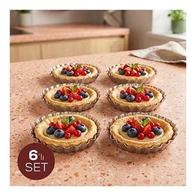 Vienev Geniş Tabanlı 6'lı Mini Boy Metal Tırtıklı Tartolet Ve Porsiyonluk Kek Kalıbı Seti