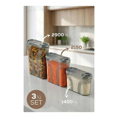 Vienev 3'lü Çift Kapaklı Erzak Saklama Kabı Seti 1x(1400-2150-2900 Ml) Antrasit