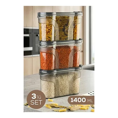 Vienev 3'lü Çift Kapaklı Erzak Saklama Kabı Seti 1400 Ml Antrasit