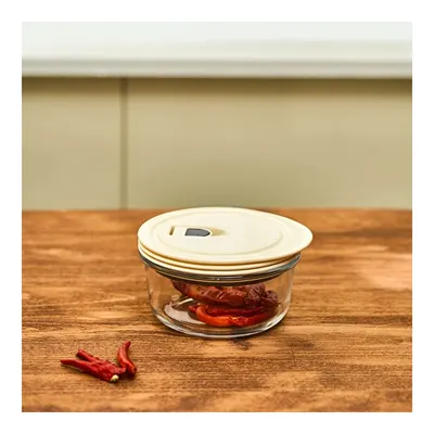 Cream Vakumlu Cam Saklama Kabı 0.39 Lt