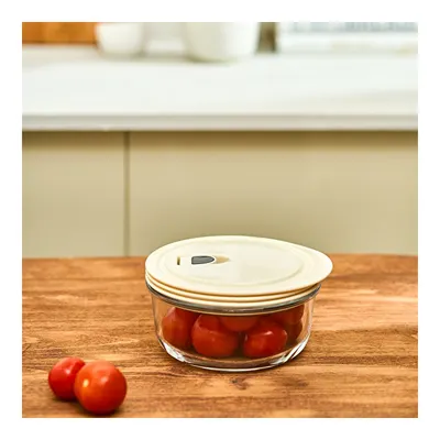 Cream Vakumlu Cam Saklama Kabı 0.6 Lt