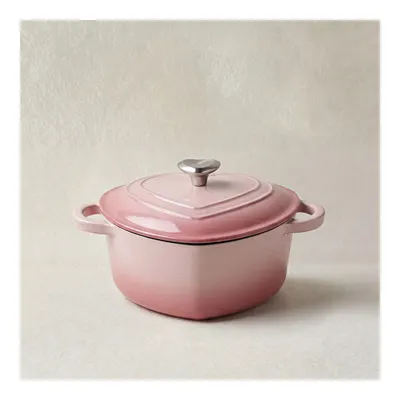 Love Emayeli Demir Döküm Tencere Pembe 18 cm