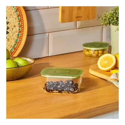 Green Dikdörtgen Cam Saklama Kabı 470 ml
