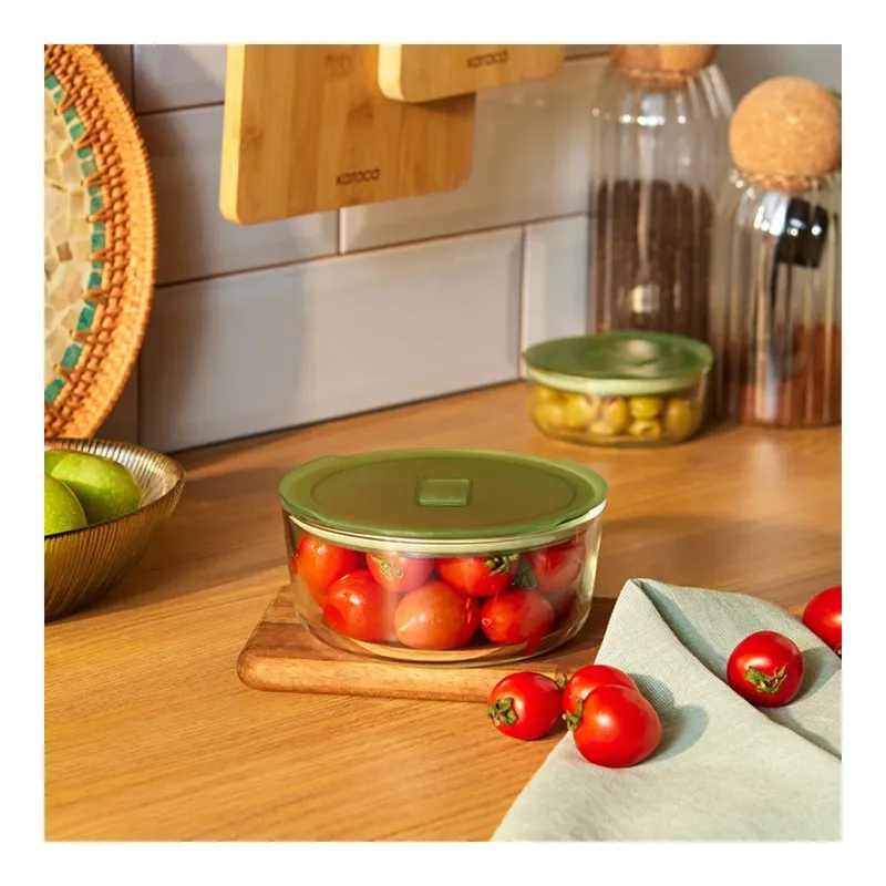 Green Yuvarlak Cam Saklama Kabı 850 ml, görsel 1