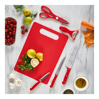 Sharp 4 in 1 6 Parça Kesme Tahtalı Bıçak Seti Kırmızı