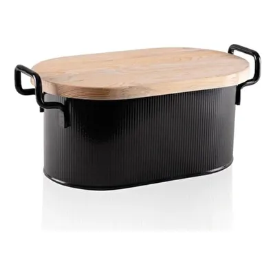 The Mia Stripe Ahşap Kapaklı Ekmek Saklama Kutusu Siyah 40x22x18 Cm