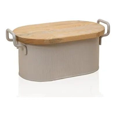 The Mia Stripe Ahşap Kapaklı Ekmek Saklama Kutusu Bej 40x22x18 Cm
