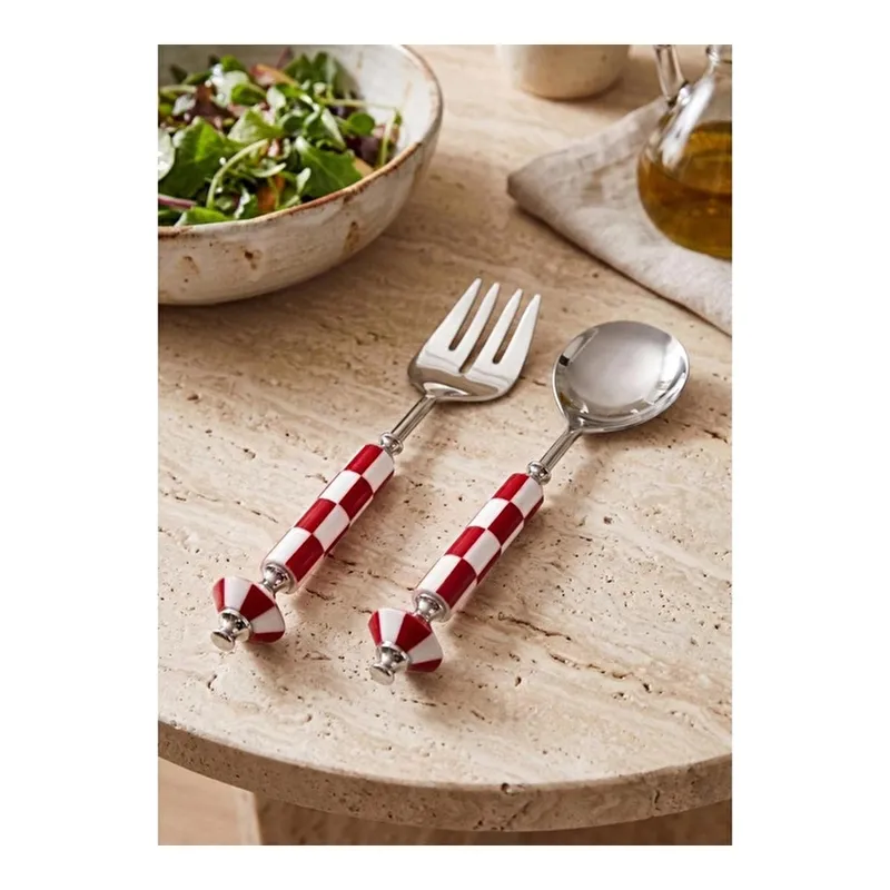 The Mia Gingham Salata Servis Takımı Kırmızı Beyaz 2 Parça, görsel 1