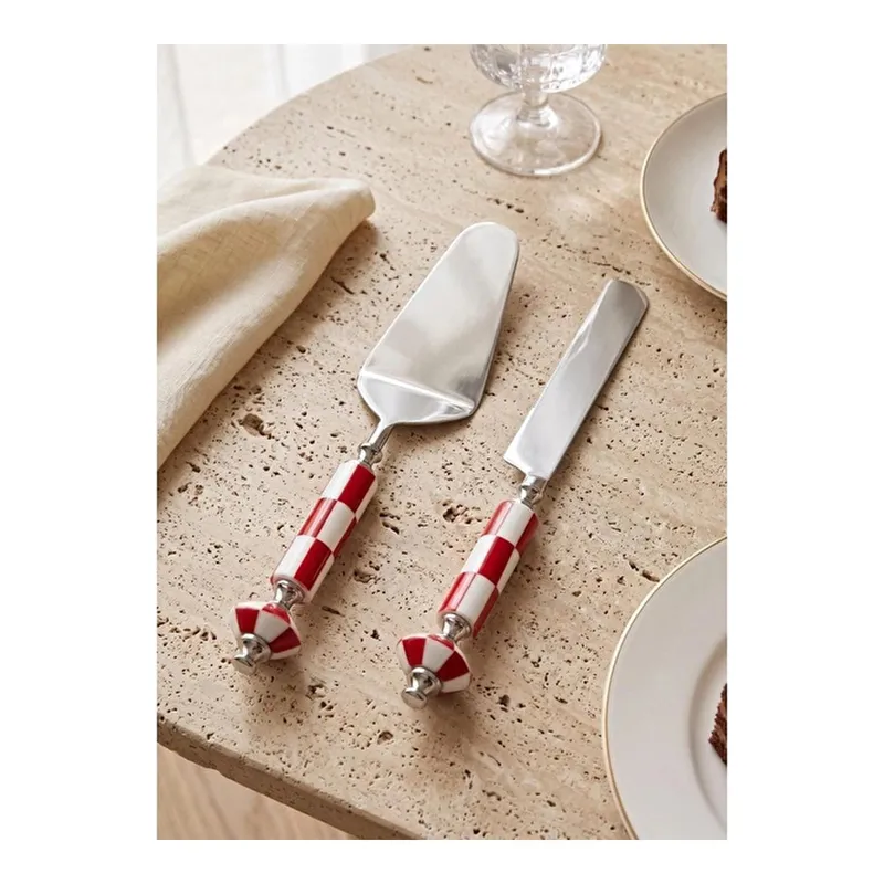 The Mia Gingham Pasta Servis Takımı Kırmızı Beyaz 2 Parça, görsel 1