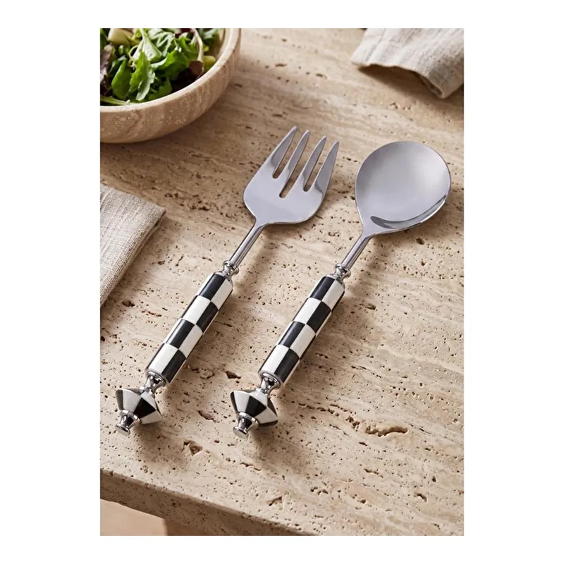 The Mia Gingham Salata Servis Takımı Siyah Beyaz 2 Parça, görsel 1