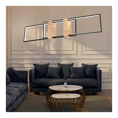 Apliqa Alena 69 Watt Siyah Dikdörtgen Ahşap Desenli Modern Salon Led Sarkıt Avize