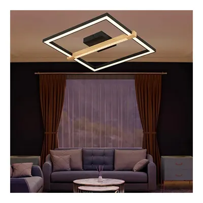 Apliqa April Siyah 58 Watt Plafonyer Kare Ahşap Desenli Modern Salon Led Avize