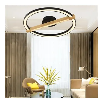 Apliqa April Siyah Yuvarlak 58 Watt Plafonyer Ahşap Desenli Modern Salon Led Avize