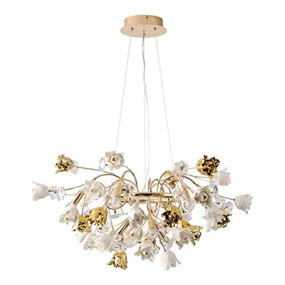 Apliqa Faxon 9'lu Gold Çiçek Desenli Modern Yuvarlak Sarkıt Salon Avize