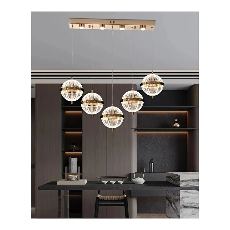 Apliqa Barkın 5'li 37 Watt Sıralı Gold Ledli Modern Salon Avize, görsel 1