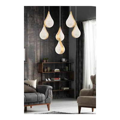 Apliqa Biana 6'lı Yuvarlak Gold Damla Başlıklı Modern Salon Led Avize