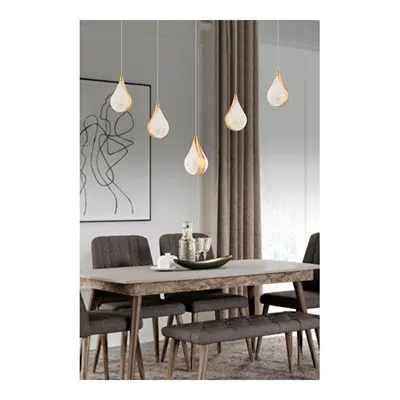 Apliqa Biana 5'li Sıralı Gold Damla Başlıklı Modern Salon Led Avize