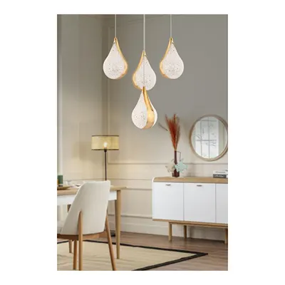Apliqa Biana 4'lü Yuvarlak Gold Damla Başlıklı Modern Salon Led Avize
