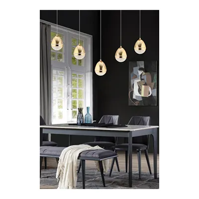 Apliqa Amaya 5'li Sıralı Gold Damla Başlıklı Modern Salon Led Avize