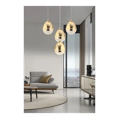 Apliqa Amaya 4'lü Yuvarlak Gold Damla Başlıklı Modern Salon Led Avize