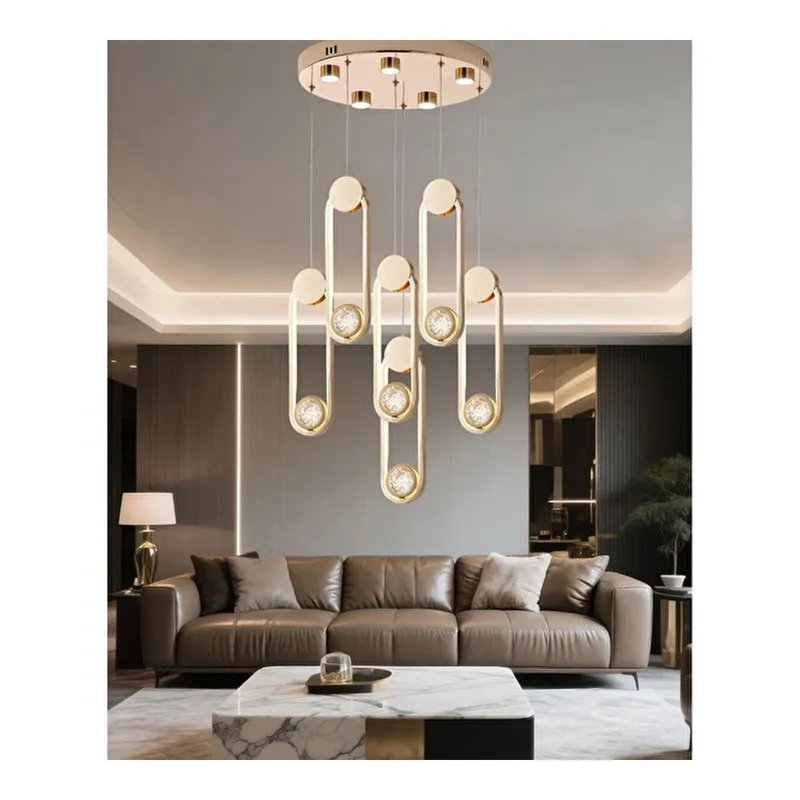 Apliqa Beckett 6'lı Kristal Top Başlıklı Gold Sarkıt Led Avize, görsel 1