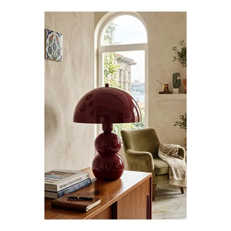 Apliqa Bob Vişne Çürüğü Bordo Masa Lambası Pinterest Model Bohem Retro Renkli Abajur, görsel 1