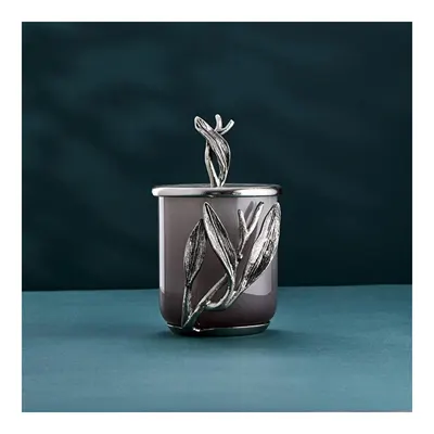 Cornella Ivy Antik Nikel Detaylı Füme Ombreli Cam Kavanoz Küçük Ağız.12 Cm X Boy:14 Cm X Tüm:22 Cm