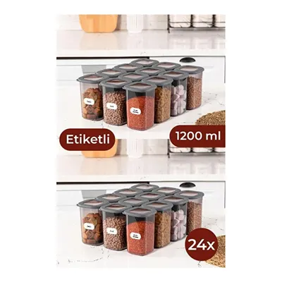 Vienev Etiketli Foly Kare Erzak Saklama Kabı Seti 24lü 1,2 Orta Boy Antrasit