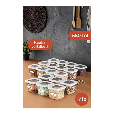 Vienev Etiketli Kaşıklı Foly Kare Erzak Saklama Kabı Seti 18li 0,55 Küçük Boy Beyaz