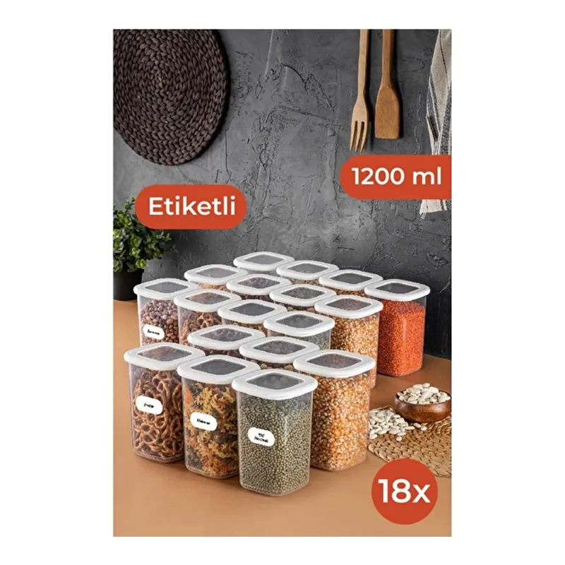 Vienev Etiketli Foly Kare Erzak Saklama Kabı Seti 18li 1,2 Orta Boy Beyaz, görsel 1