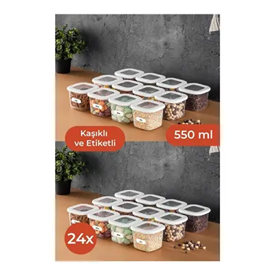 Vienev Etiketli Kaşıklı Foly Kare Erzak Saklama Kabı Seti 24lü 0,55 Küçük Boy Beyaz