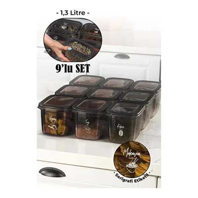 Vienev Beyaz Serigrafi Etiketli 9lu Set Peggy Şeffaf Kapaklı Uzun Dikdörtgen Saklama Kabı 1,3 Litre