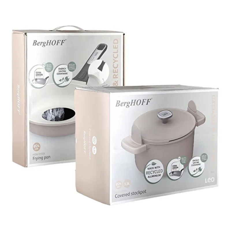 Berghoff Leo Phantom Kapaklı Yapışmaz Derin Tencere 24 Cm + Kızartma Tavası 24 Cm Latte, görsel 1